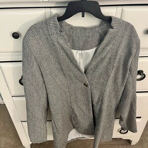 Gray Striped Cardigan Sweater